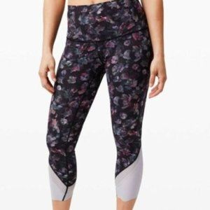 Lululemon Wunder Under Crop High-Rise Scallop Black Floral Leggings